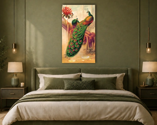 vibrant peacock portrait  acrylic painting